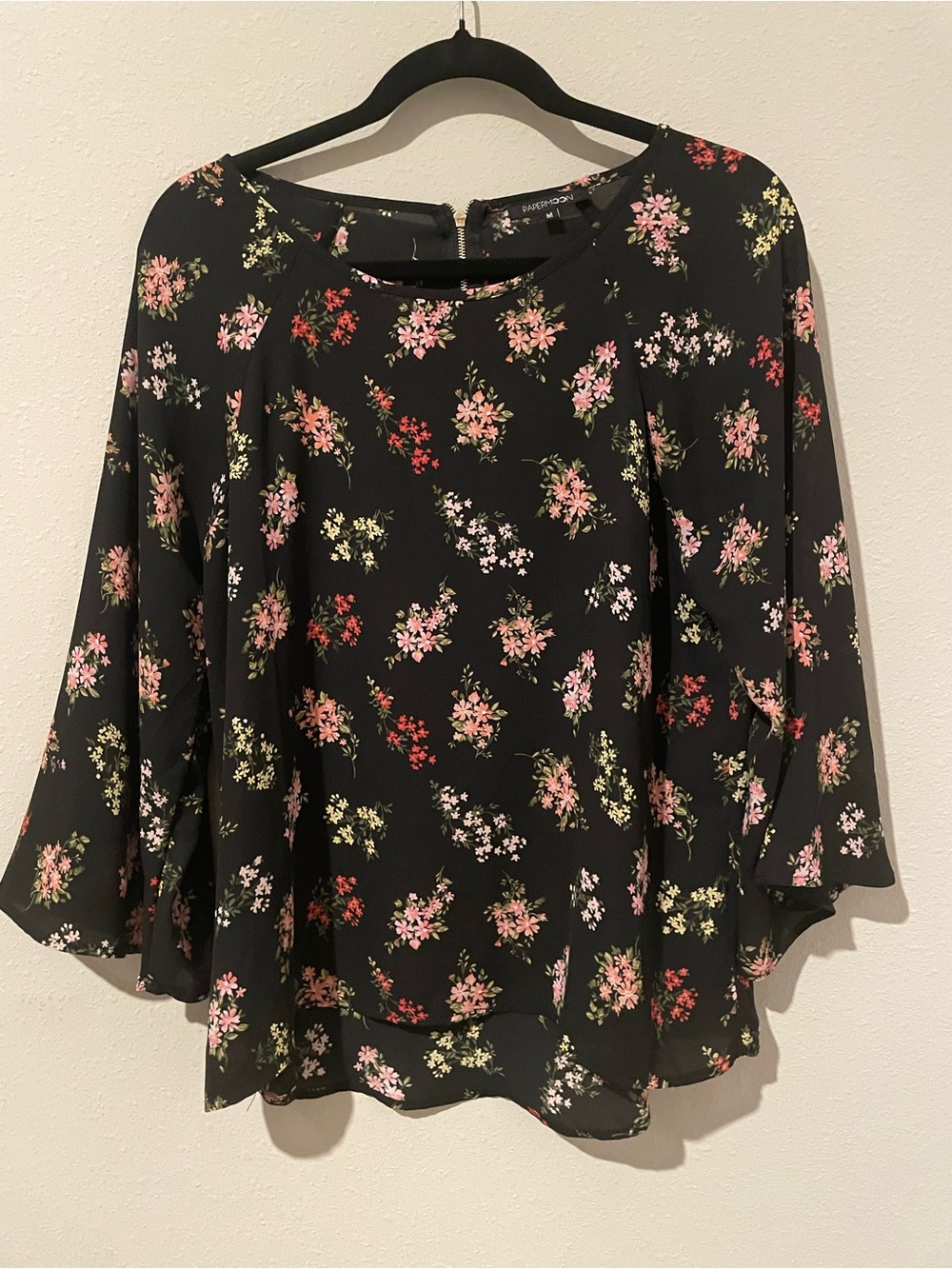 Papermoon Black Floral Bell-Sleeve Blouse